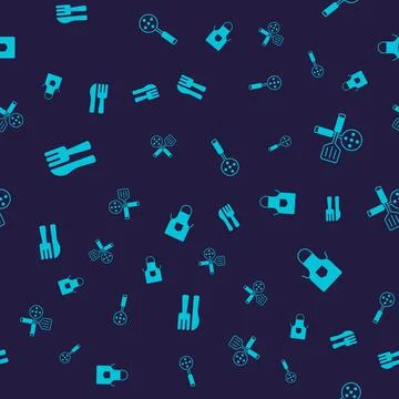 Set Crossed knife and fork, Spatula, and Kitchen apron on seamless pattern Stock Illustration