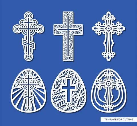 Set of crosses and Easter eggs.  Stock Illustration