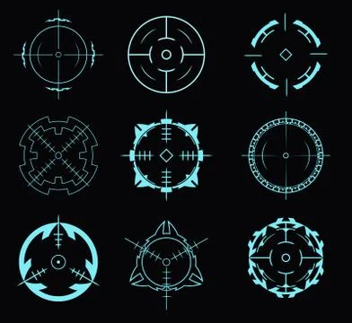 Set of crosshairs for the hud interface. Stock Illustration