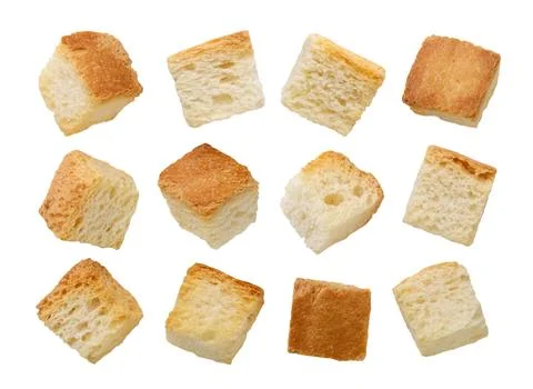 Set of croutons close-up on a white background. Isolated Stock Photos