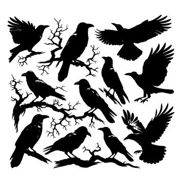 Set of crow silhouettes Stock Illustration