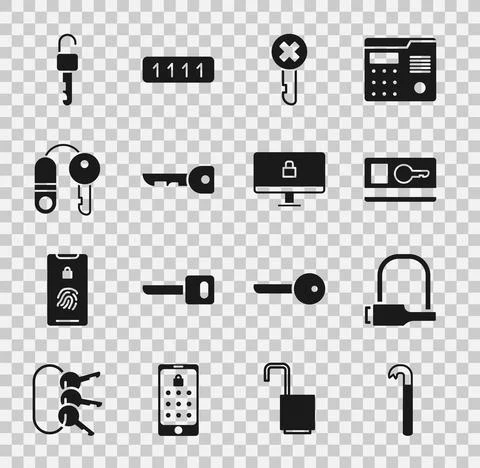 Set Crowbar, Bicycle lock, Key card, Wrong key, House with, Unlocked and Lock Stock Illustration