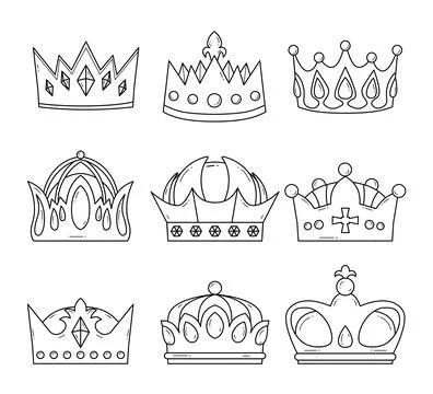 Set of crown doodle set collection, Crowns outline line art, royal jewelry .. Stock Illustration