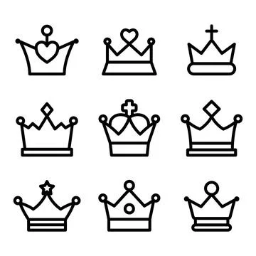 Set of crown icons in modern thin line style. Collection Coat of arms and royal Stock Illustration
