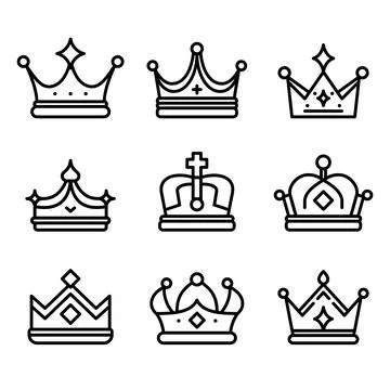 Set of crown icons in modern thin line style. Collection Coat of arms and royal Stock-Illustration