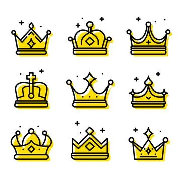 Set of crown icons in modern thin line style. Collection Coat of arms and royal Illustrazione stock