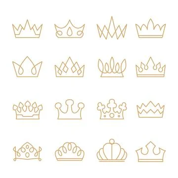 Set of crown line icon collection, monogram outline style, Vector heraldic .. Stock Illustration