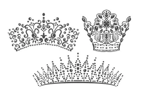 Set crowns stencil damask design elements vector Stock Illustration