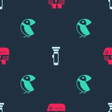 Set Cruise ship, Flashlight and Albatross on seamless pattern. Vector 스톡 일러스트