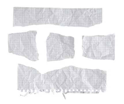 Set of crumpled torn white graph paper scraps isolated on white background. R Stock Photos