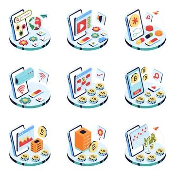 Set of Crypto Isometric Illustrations Stock Illustration