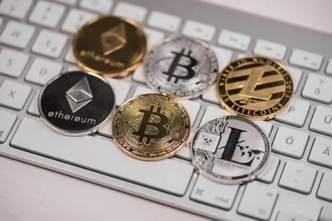 Set of cryptocurrencies. Bitcoin as most important cryptocurrency concept. Stock Photos