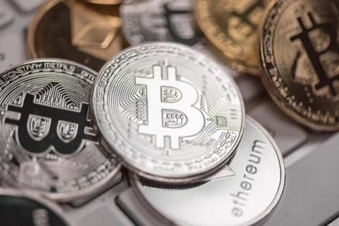 Set of cryptocurrencies. Bitcoin as most important cryptocurrency concept. Stock Photos