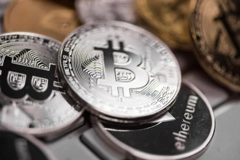Set of cryptocurrencies. Bitcoin as most important cryptocurrency concept. Stock Photos