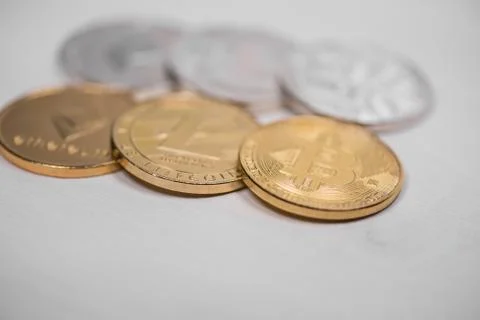 Set of cryptocurrencies. Bitcoin as most important cryptocurrency concept. Stock Photos