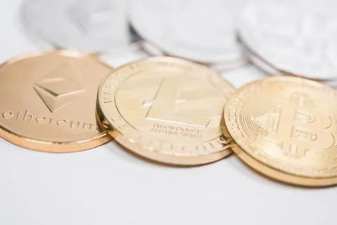 Set of cryptocurrencies. Bitcoin as most important cryptocurrency concept. Stock Photos
