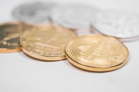 Set of cryptocurrencies. Bitcoin as most important cryptocurrency concept. Stock Photos