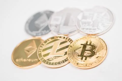 Set of cryptocurrencies. Bitcoin as most important cryptocurrency concept. Stock Photos