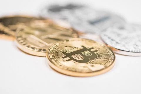 Set of cryptocurrencies. Bitcoin as most important cryptocurrency concept. Stock Photos