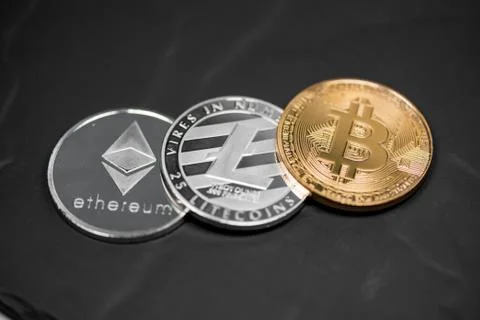 Set of cryptocurrencies. Bitcoin as most important cryptocurrency concept. Stock Photos