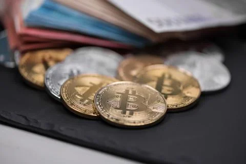 Set of cryptocurrencies. Bitcoin as most important cryptocurrency concept. Stock Photos