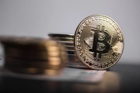 Set of cryptocurrencies. Bitcoin as most important cryptocurrency concept. Foto stock