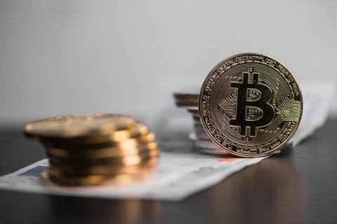 Set of cryptocurrencies. Bitcoin as most important cryptocurrency concept. Stock Photos