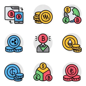 Set of Cryptocurrencies Flat Icons Stock Illustration
