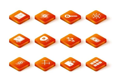 Set Cryptocurrency bitcoin in circuit, Crossed pickaxe, Proof of stake, Shield 스톡 일러스트