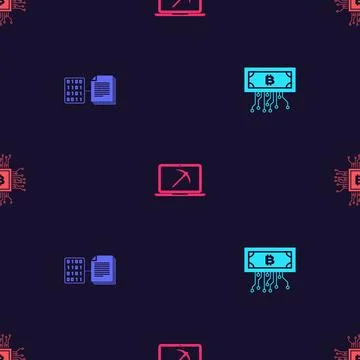 Set Cryptocurrency bitcoin with circuit, Smart contract, Mining laptop and pi 스톡 일러스트