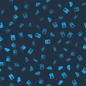Set Cryptocurrency cloud mining, bitcoin circuit, wallet and on seamless pattern Illustrazione stock