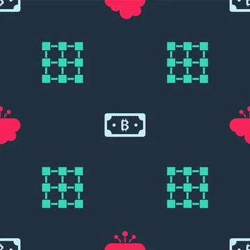 Set Cryptocurrency cloud mining, bitcoin and Blockchain technology on seamless Stockillustratie