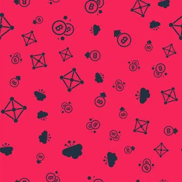 Set Cryptocurrency cloud mining, Bitcoin, Blockchain technology and on seamless 스톡 일러스트