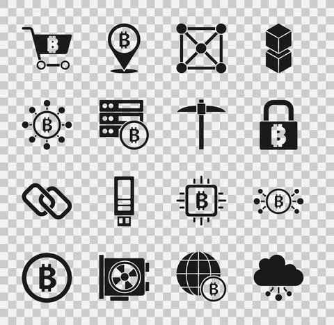 Set Cryptocurrency cloud mining, Bitcoin circuit, Lock with bitcoin, Blockchain 스톡 일러스트