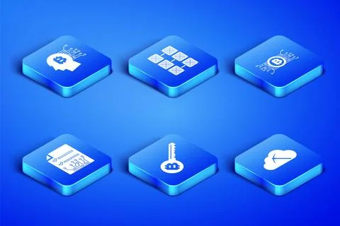 Set Cryptocurrency cloud mining, Bitcoin think, key, Smart contract, Mining.. Illustrazione stock