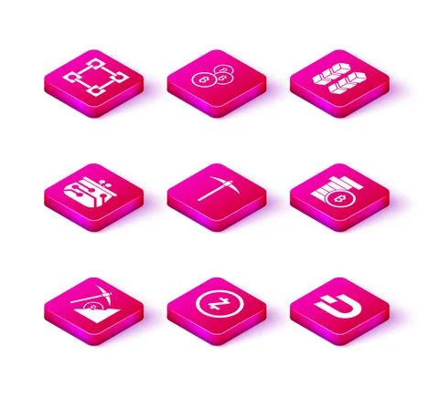 Set Cryptocurrency cloud mining, coin Zcash ZEC, wallet, Pickaxe, Dash, Bitcoin Illustrazione stock