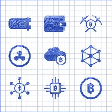 Set Cryptocurrency cloud mining, CPU farm, coin Bitcoin, Blockchain technology 스톡 일러스트