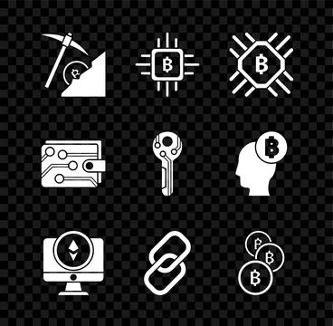 Set Cryptocurrency cloud mining, CPU farm, Monitor and coin Ethereum ETH, C.. 스톡 일러스트