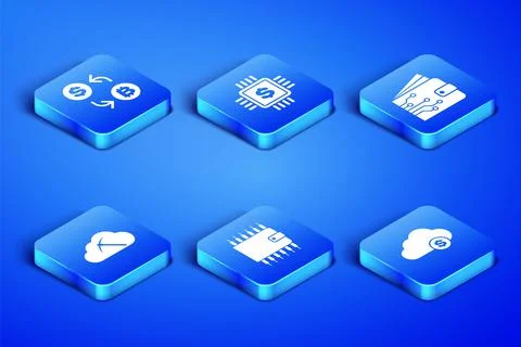 Set Cryptocurrency cloud mining, exchange, wallet, , Processor chip with dollar Illustrazione stock