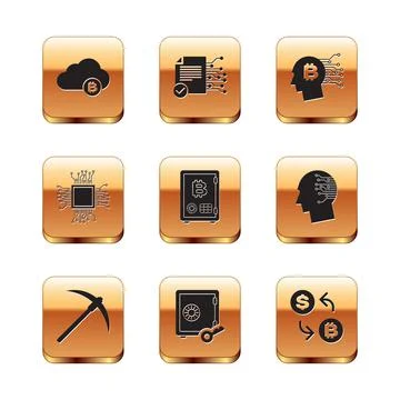 Set Cryptocurrency cloud mining, Pickaxe, Proof of stake, , Processor and イラスト素材