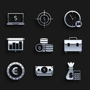 Set Cryptocurrency coin Bitcoin, Briefcase, Coin euro symbol, Presentation Stock-Illustration