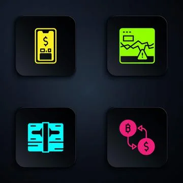 Set Cryptocurrency exchange, Mobile with dollar, Stacks paper money cash and Stock Illustration