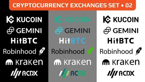 Set of cryptocurrency exchanges logo, digital stock market symbols icons Stock Illustration