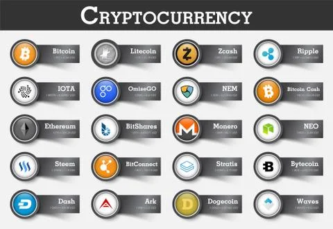 Set of cryptocurrency icon and label with value . Vector . Stock Illustration