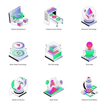 Set of Cryptocurrency Isometric Icons Stock Illustration