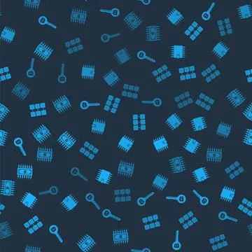 Set Cryptocurrency key, wallet, Mining farm and bitcoin with circuit on seamless Illustrazione stock