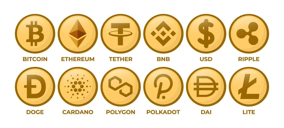 Set of Cryptocurrency Logo Coins Stock Illustration