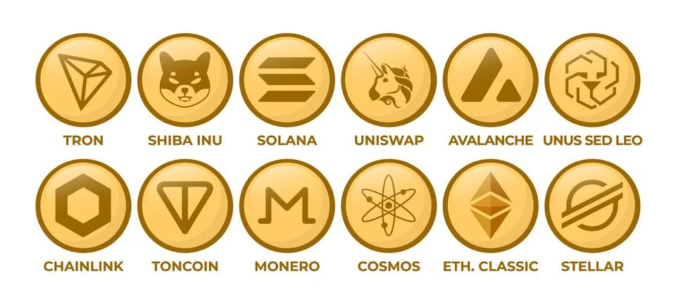 Set of Cryptocurrency Logo Coins Stock Illustration