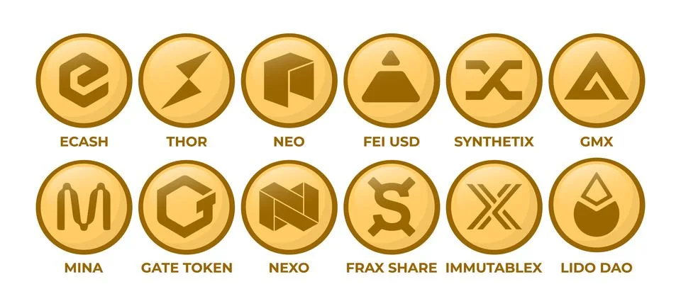 Set of Cryptocurrency Logo Coins Stock Illustration