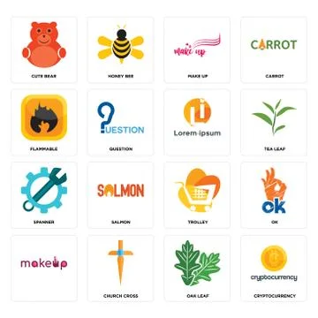 Set of cryptocurrency, oak leaf, , trolley, spanner, flammable, make up, cute Illustrazione stock gratuita